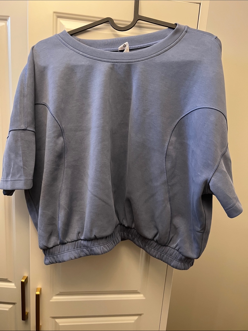 Casual Lavender Blue Short-Sleeve Sweatshirt Top and Bottom set